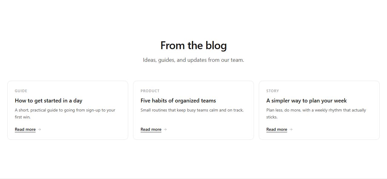 Minimal post cards, blog preview section template