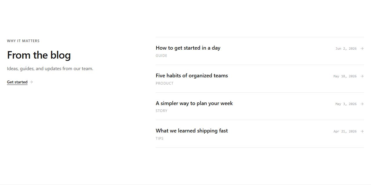 Editorial post list, blog preview section template