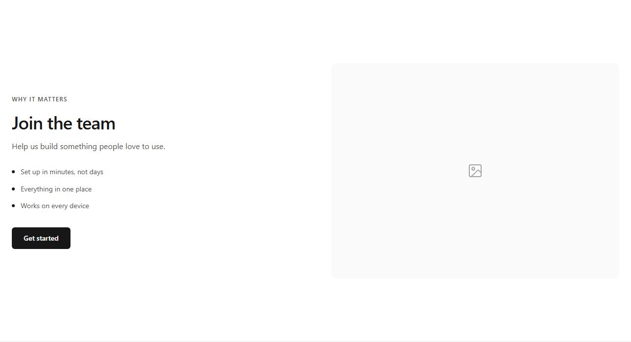 Culture split with photo, careers section template