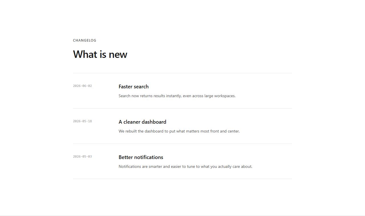 Changelog journal, changelog section template