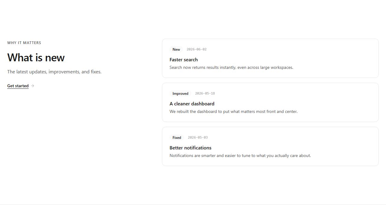 Latest updates split, changelog section template