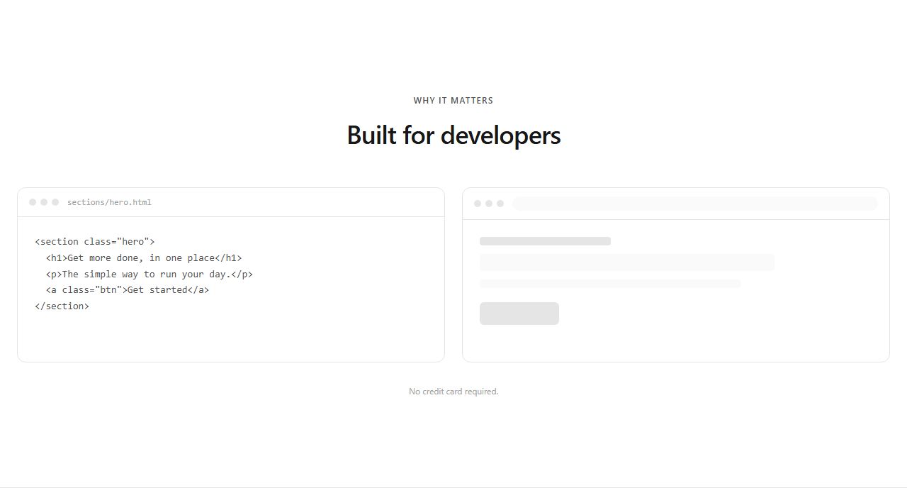 Code to preview split, code section template