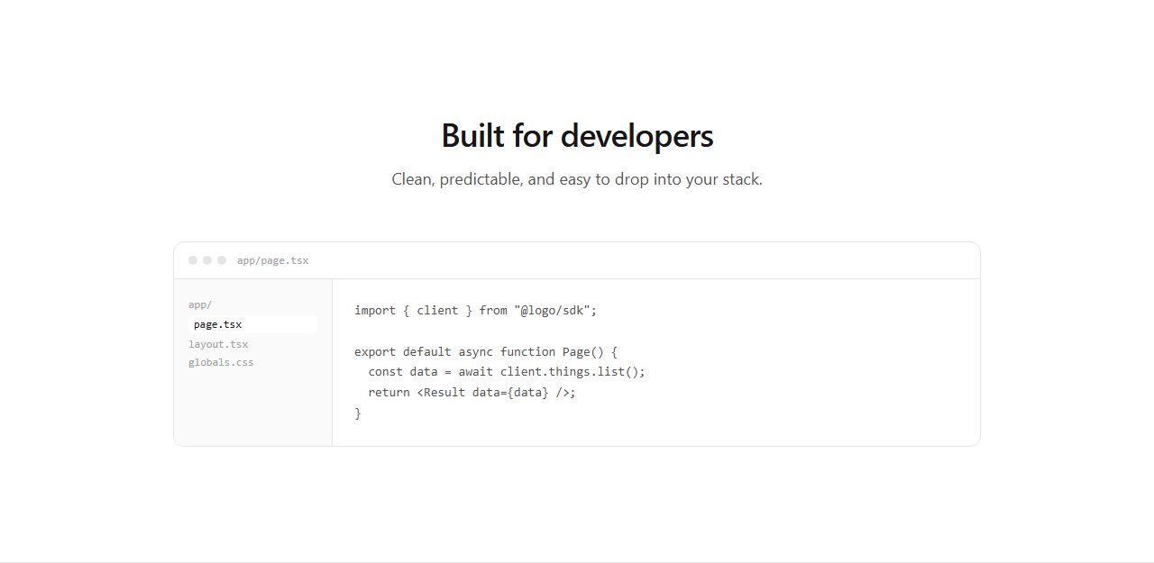 Editor with file tree, code section template