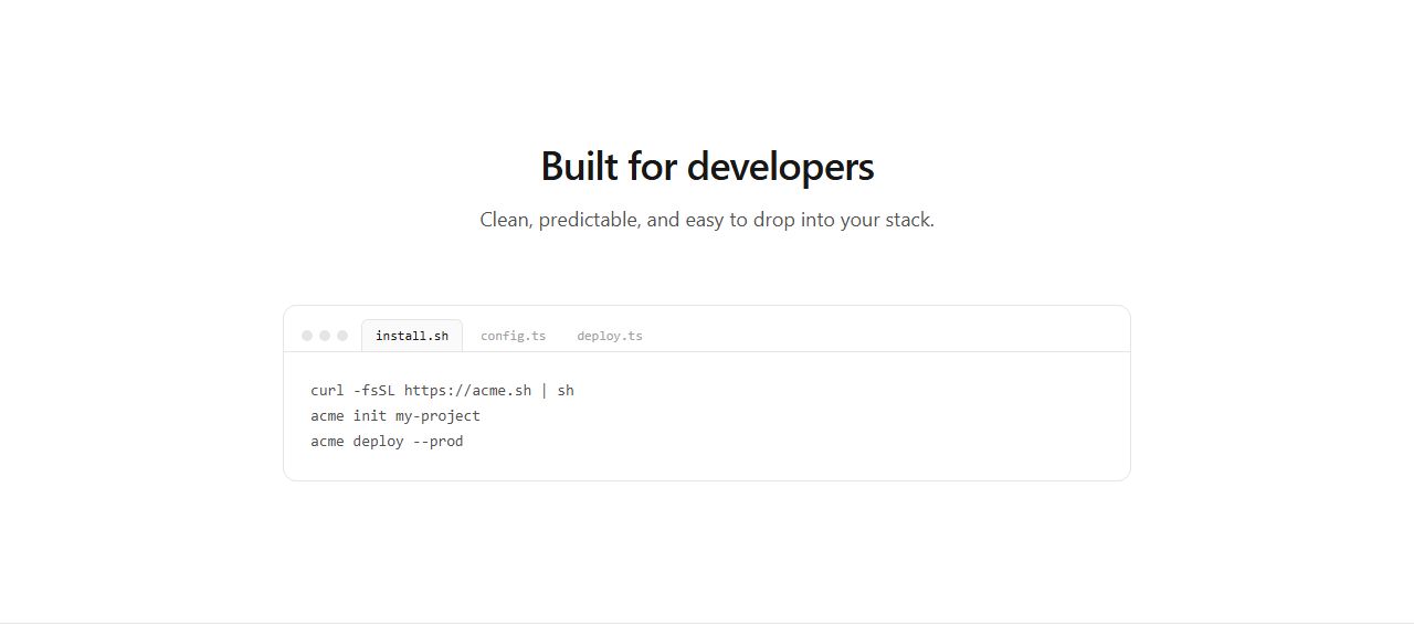 Code window with file tabs, code section template