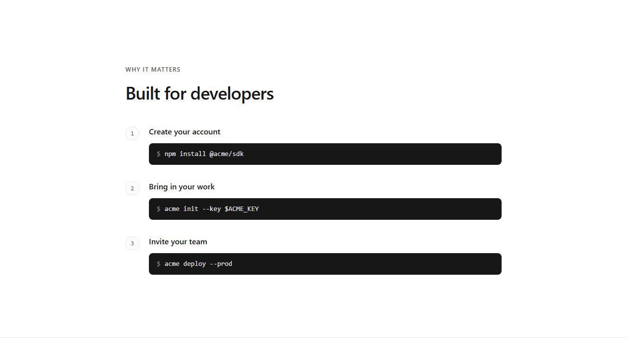 Three-step install, code section template