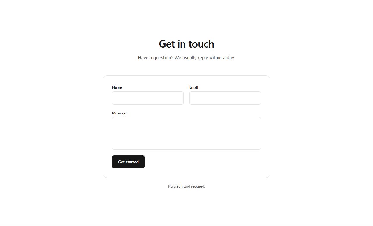 Centered contact form, contact section template