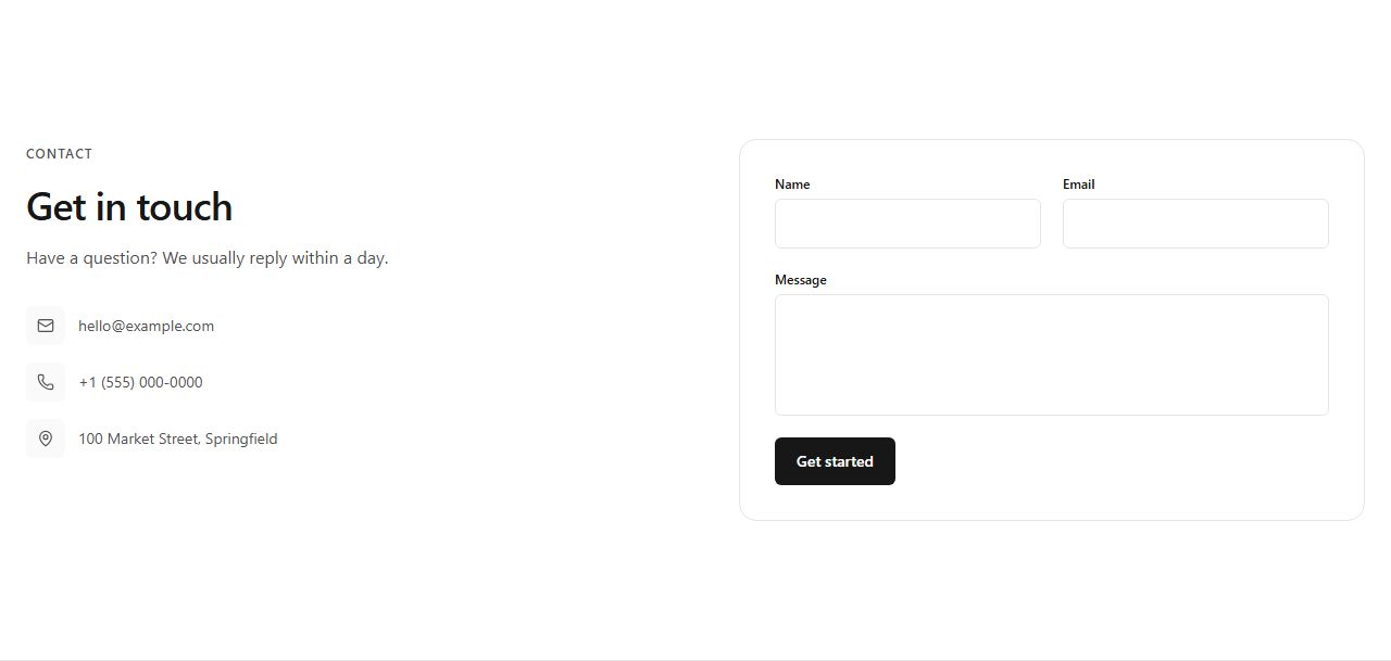 Contact form with channels, contact section template