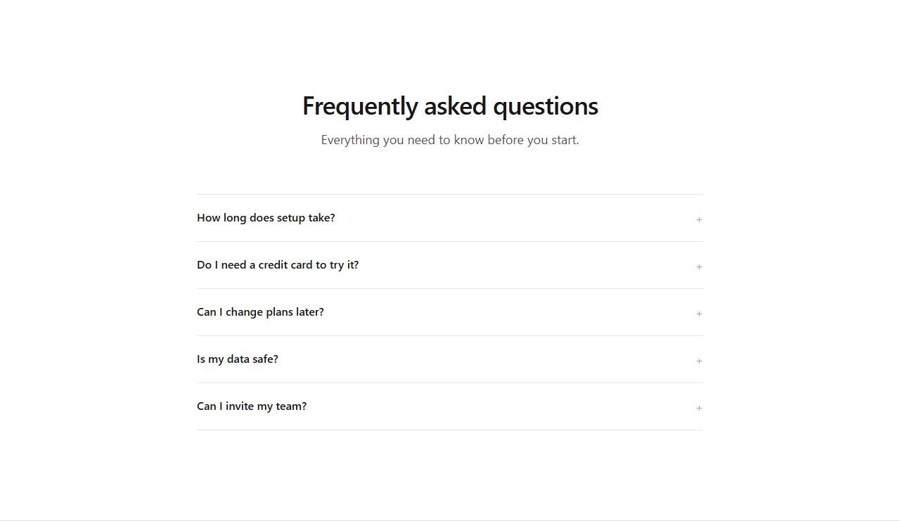 FAQ accordion, faq section template