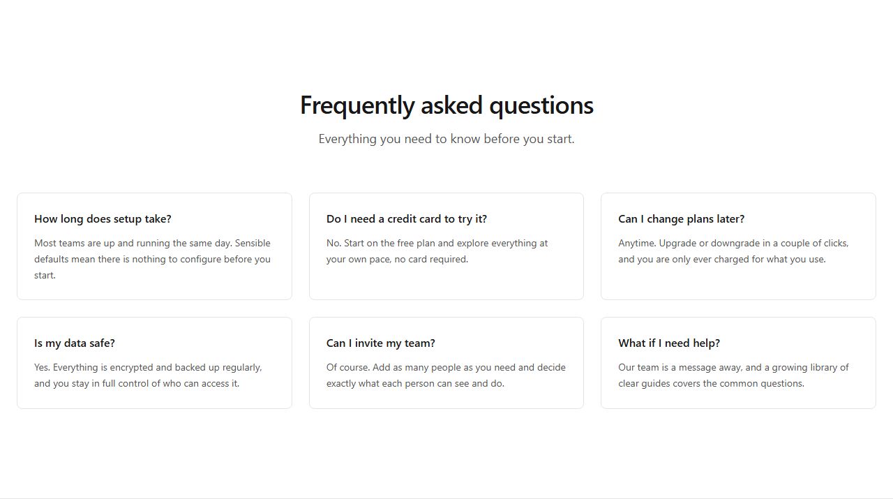 FAQ cards, faq section template
