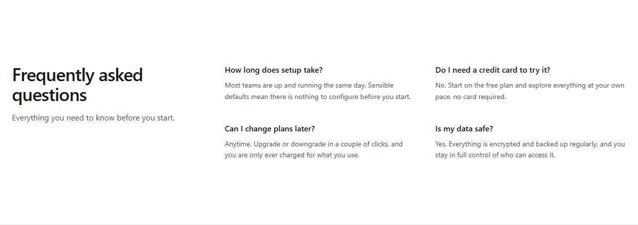 FAQ two-column, faq section template