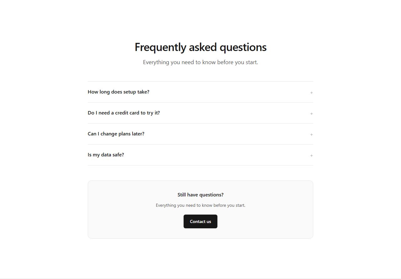 FAQ with contact CTA, faq section template