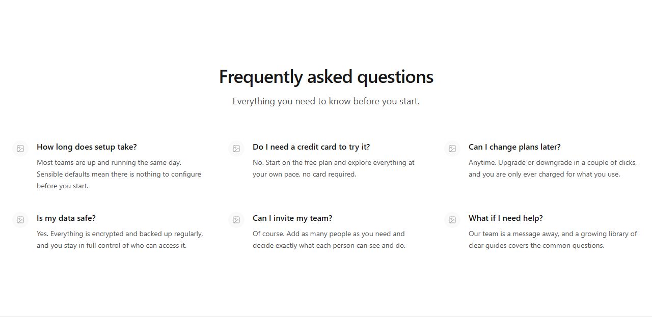 FAQ with icons, faq section template