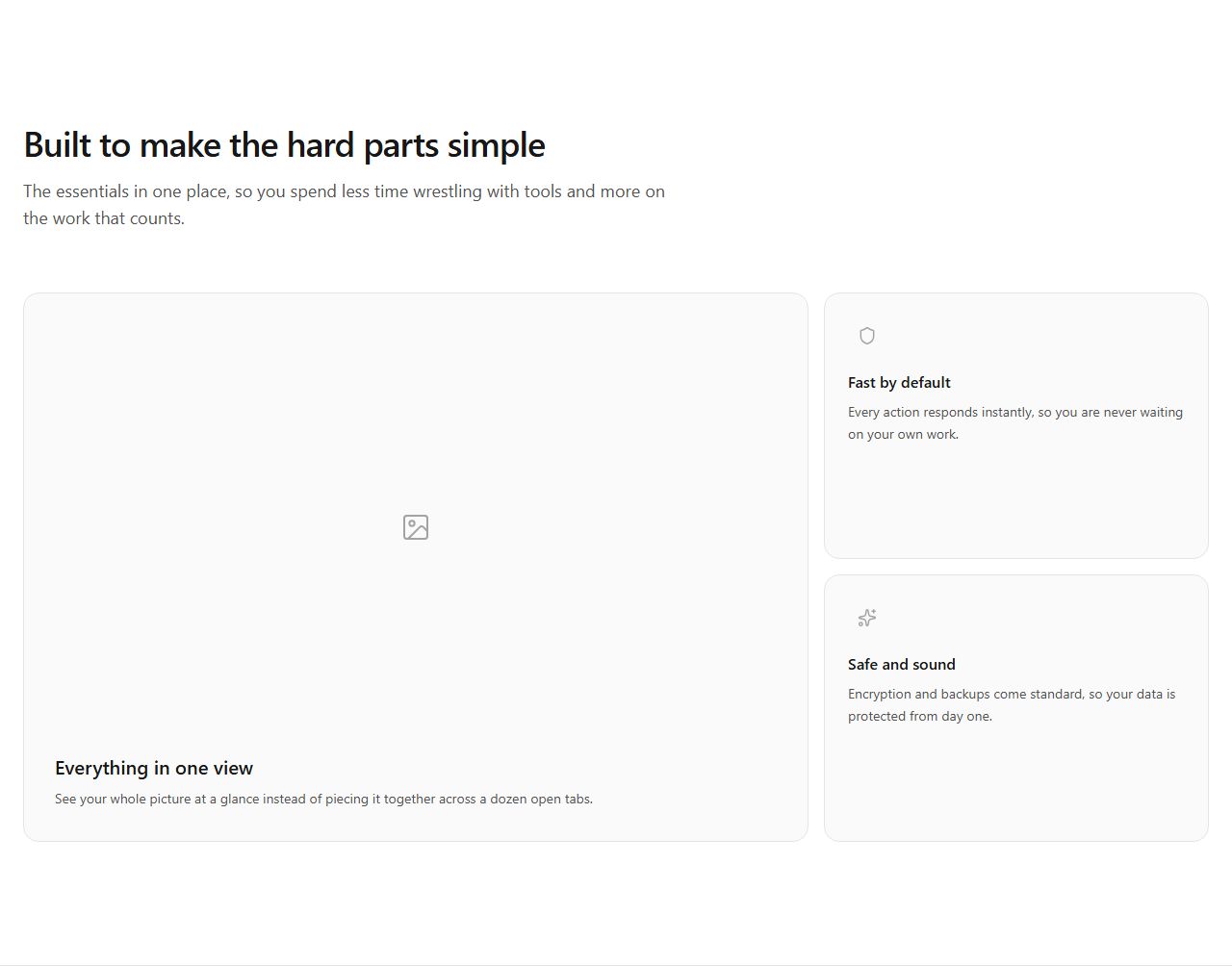 Bento grid with hero card, features section template