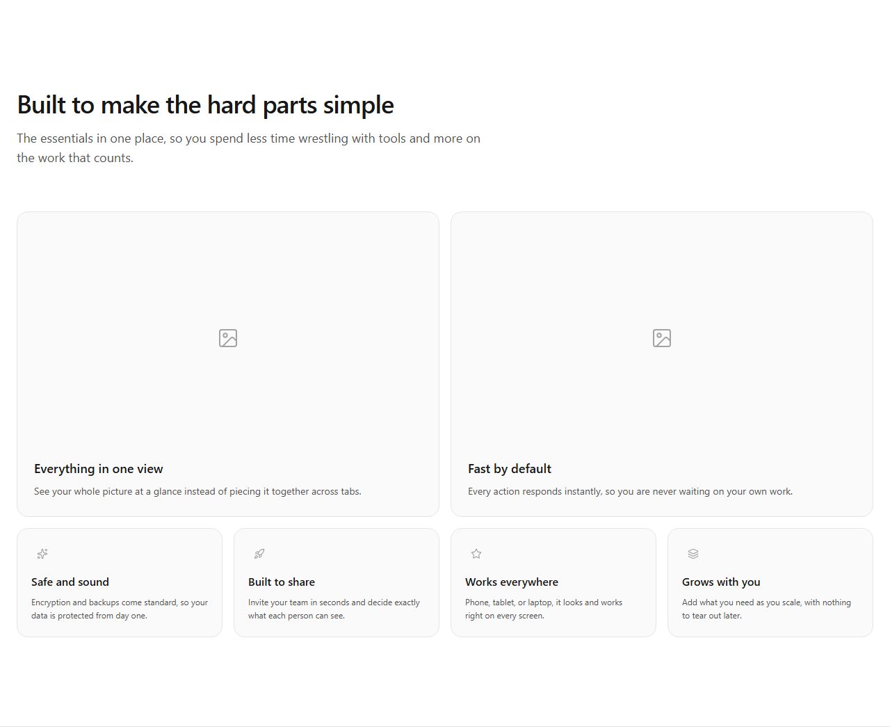 Six-cell bento grid, features section template
