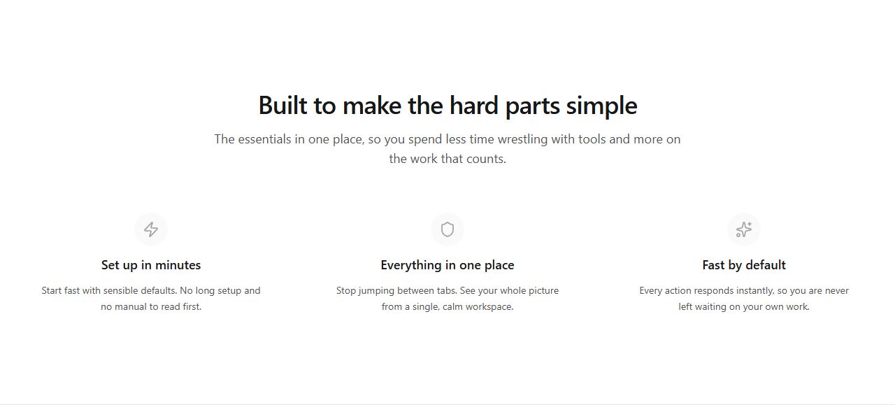 Centered three-column grid, features section template