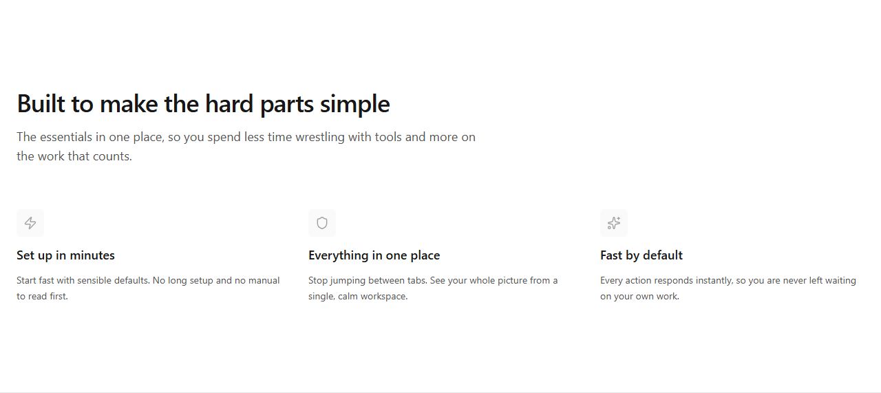Three-column feature grid, features section template