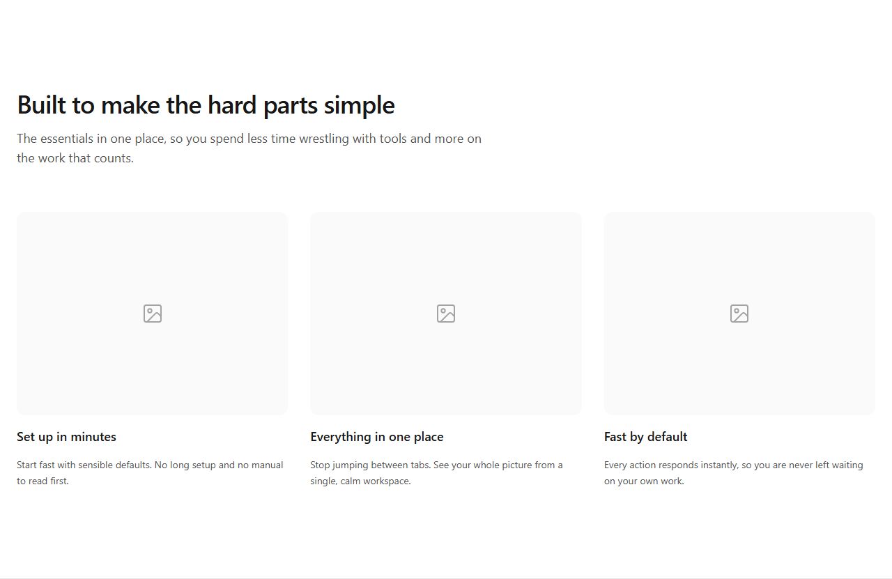 Feature grid with images, features section template