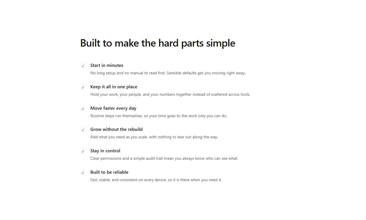Checklist feature list, features section template