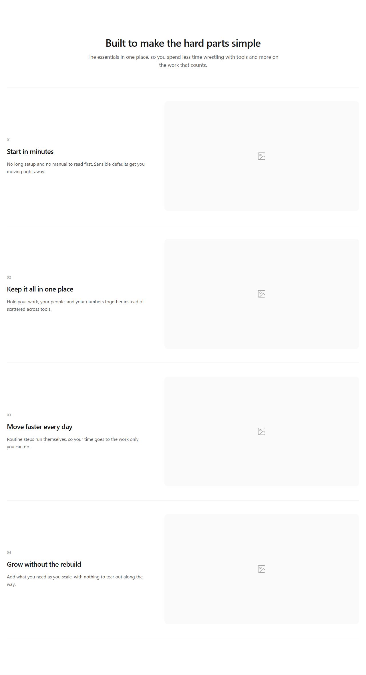 Numbered vertical feature list, features section template