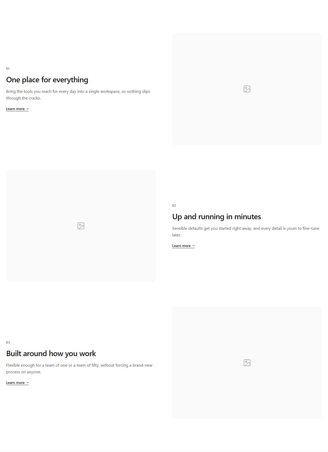 Zigzag features with links, features section template