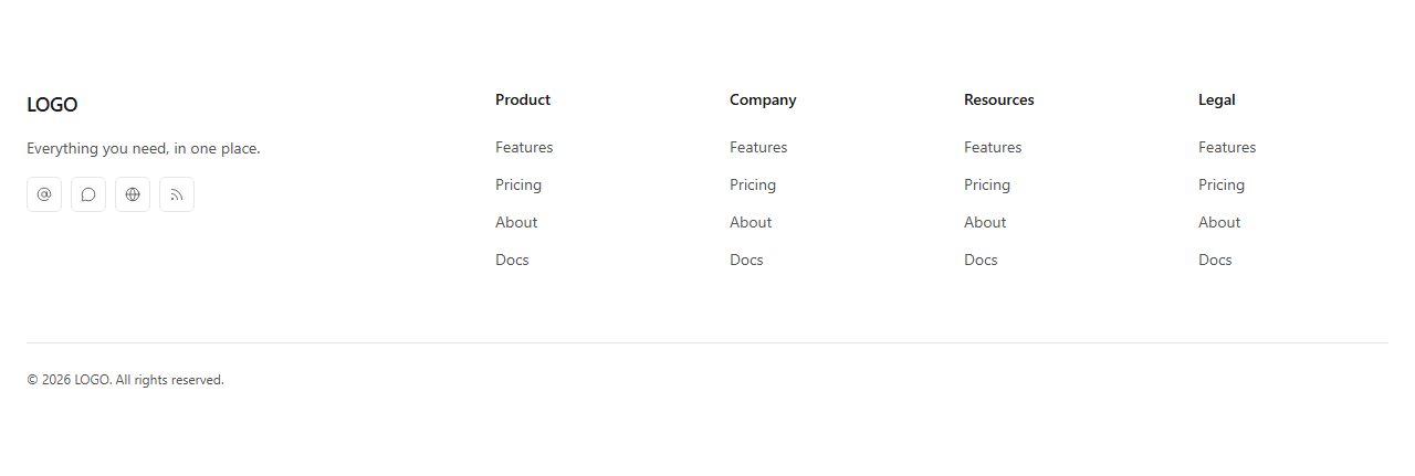 Mega footer with social icons, footer section template