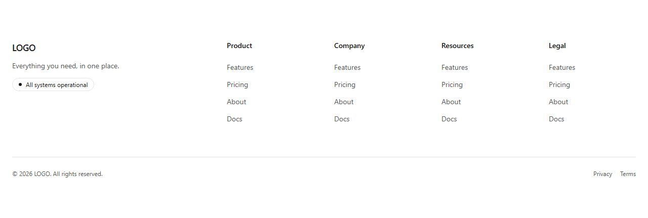 Mega footer with status, footer section template