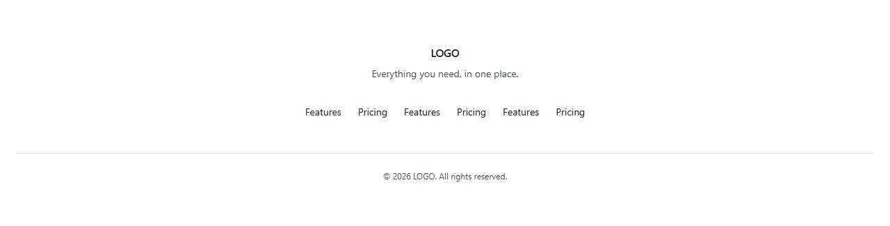 Centered minimal footer, footer section template