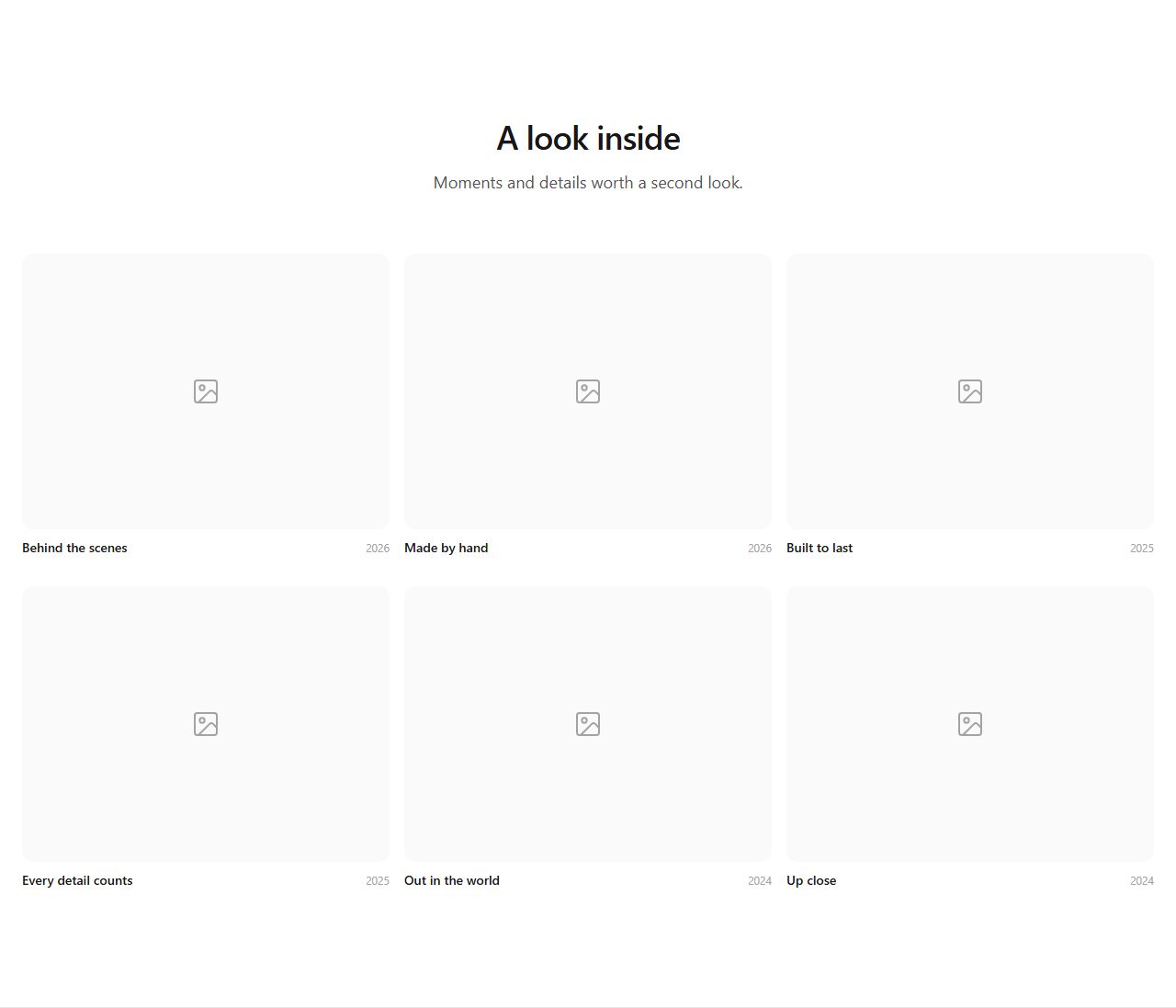 Captioned gallery grid, gallery section template