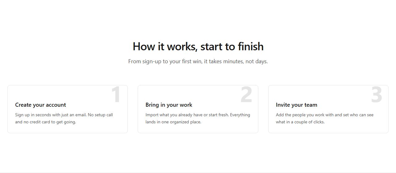 Steps with big number overlays, how it works section template