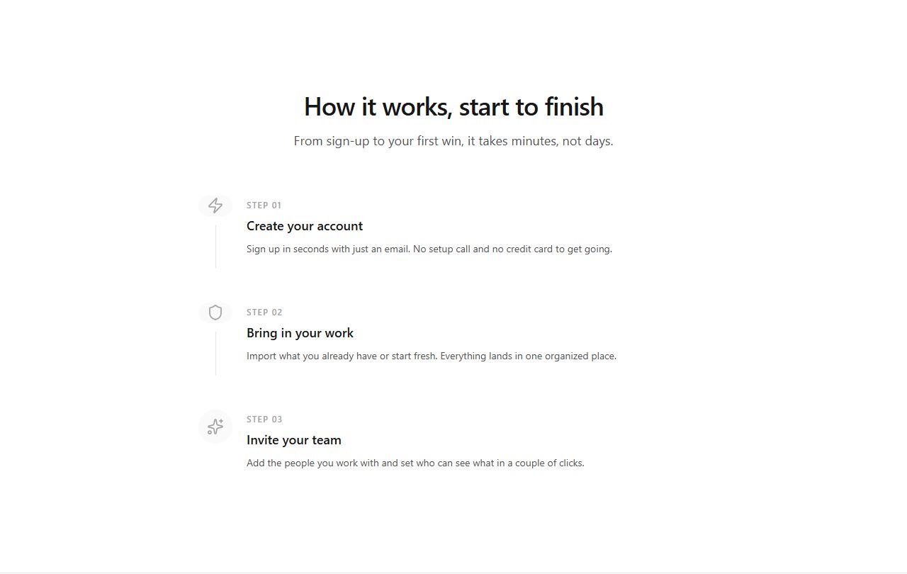 Centered steps with icons, how it works section template