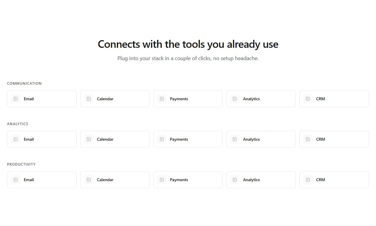 Categorized integrations, integrations section template