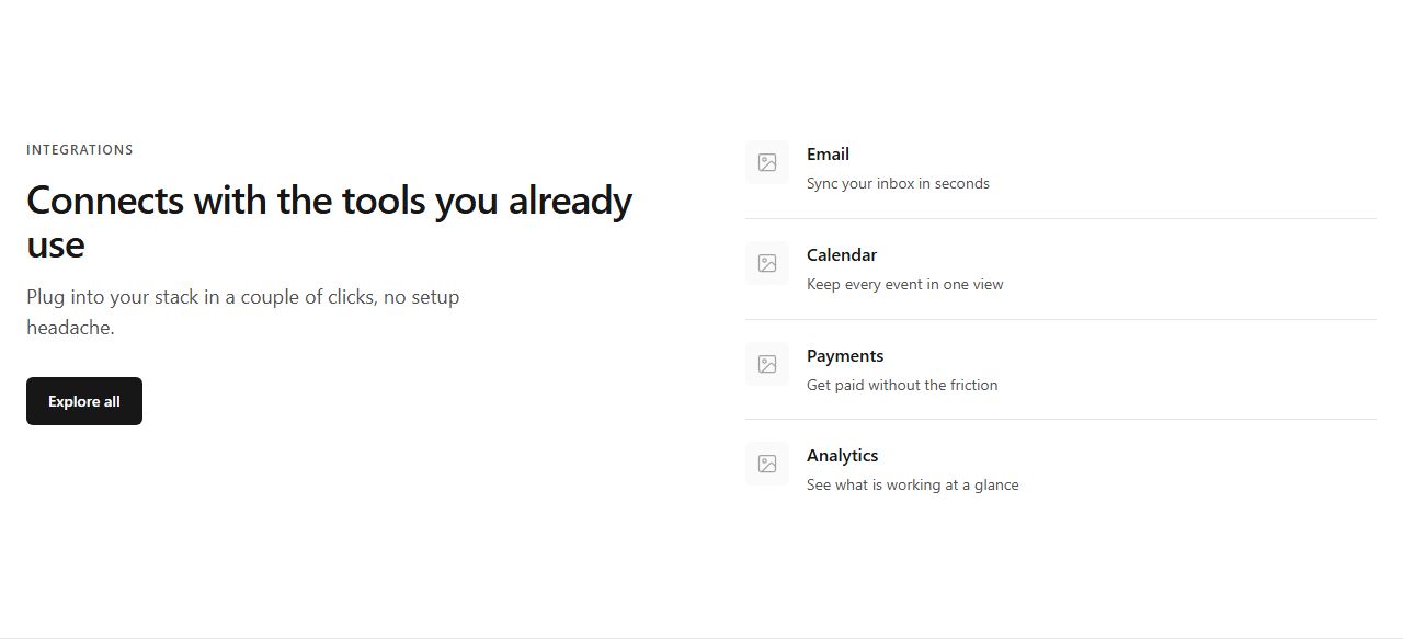 Editorial integration list, integrations section template