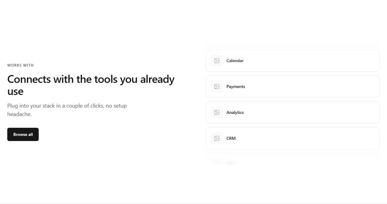 Vertical marquee stack, integrations section template