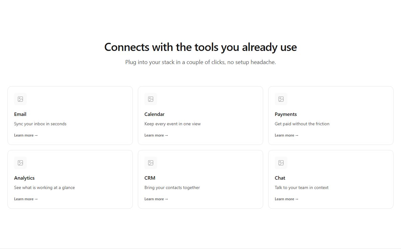 Rich integration cards, integrations section template