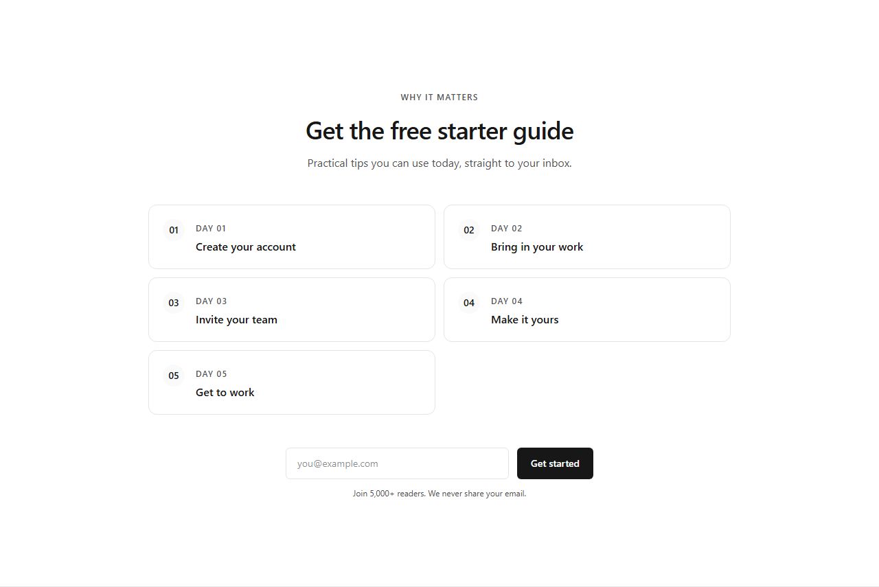 Email course signup, lead magnet section template