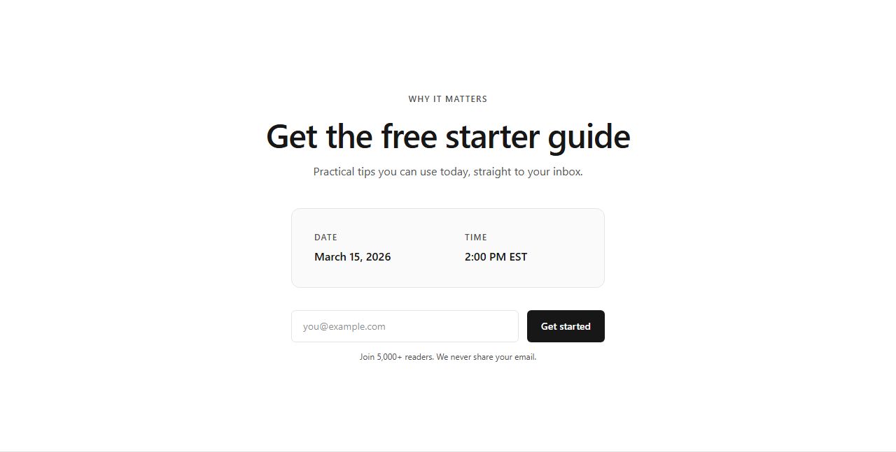 Webinar registration, lead magnet section template