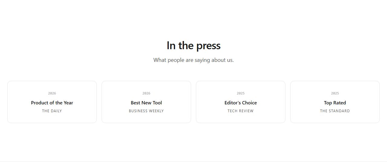 Awards tiles, press section template