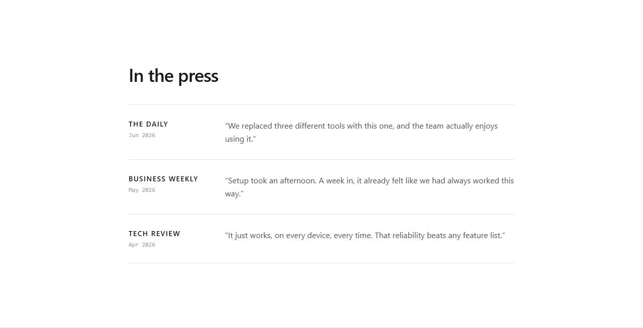 Press mentions list, press section template