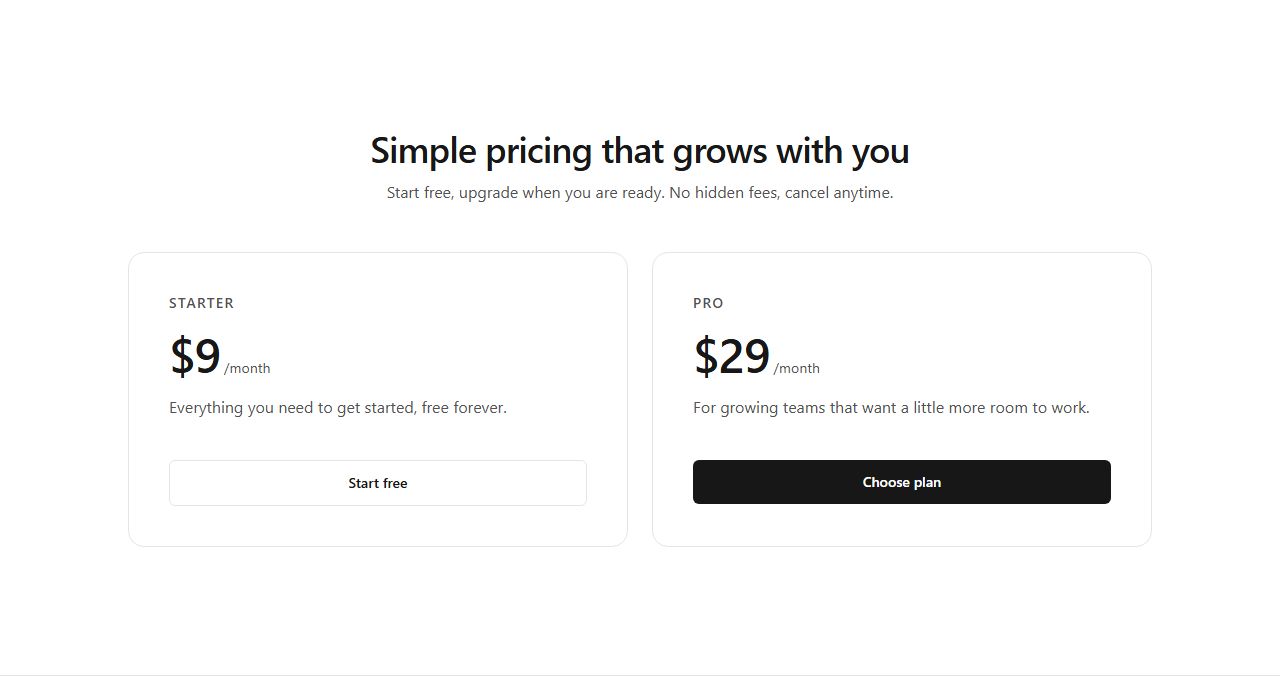 Two-plan pricing, pricing section template