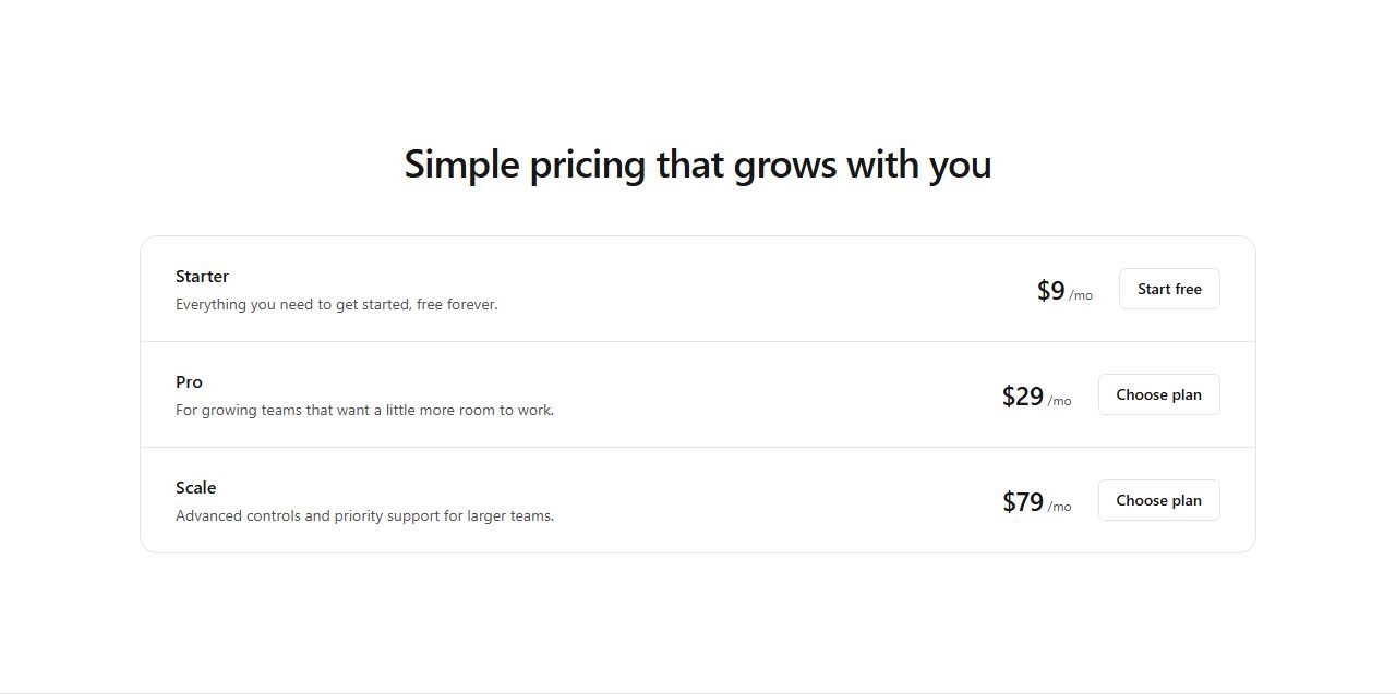 Pricing table, pricing section template