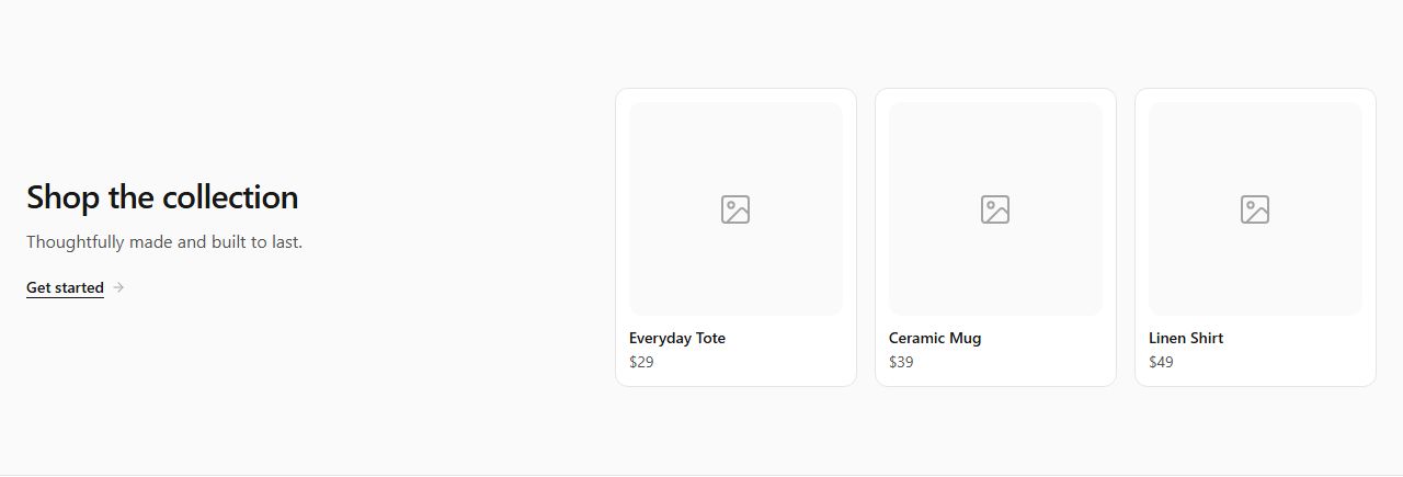 Collection band, product grid section template
