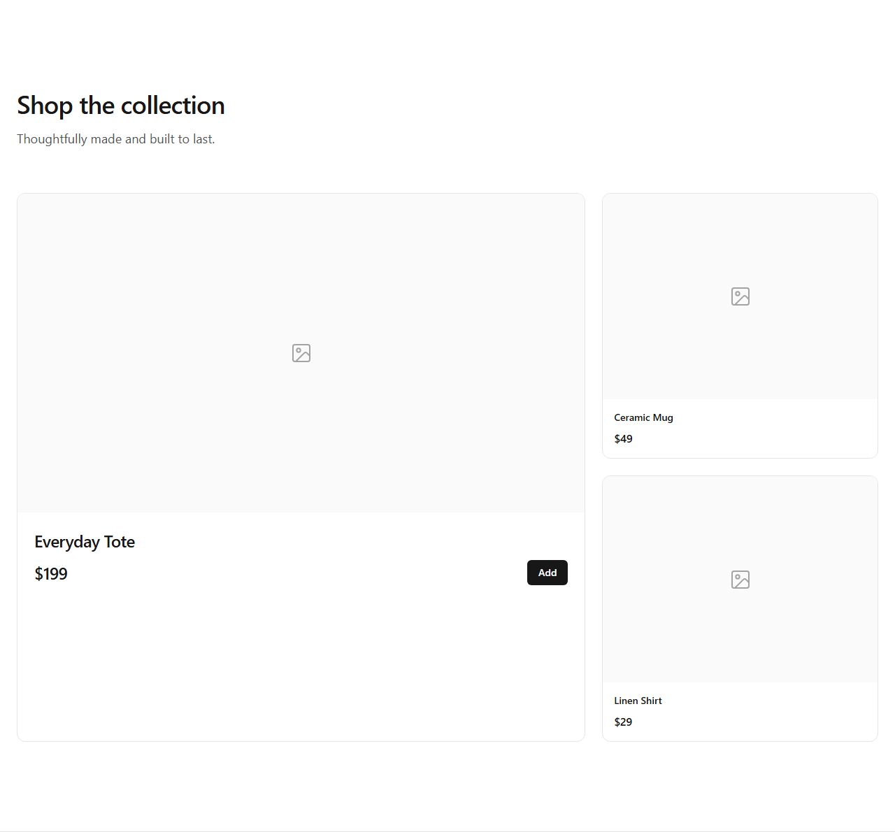 Featured product layout, product grid section template