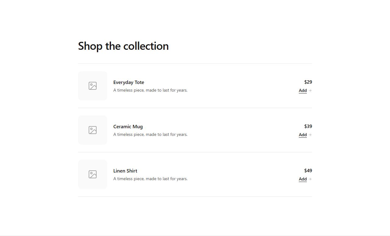 Product list rows, product grid section template