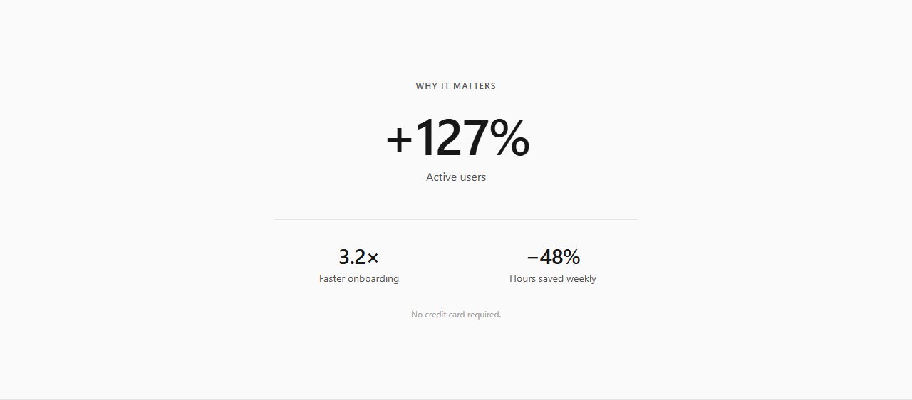 Hero metric band, production-ready section template