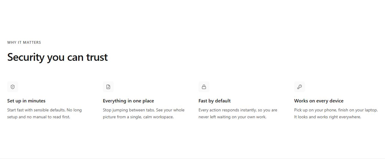 Security feature grid, security section template