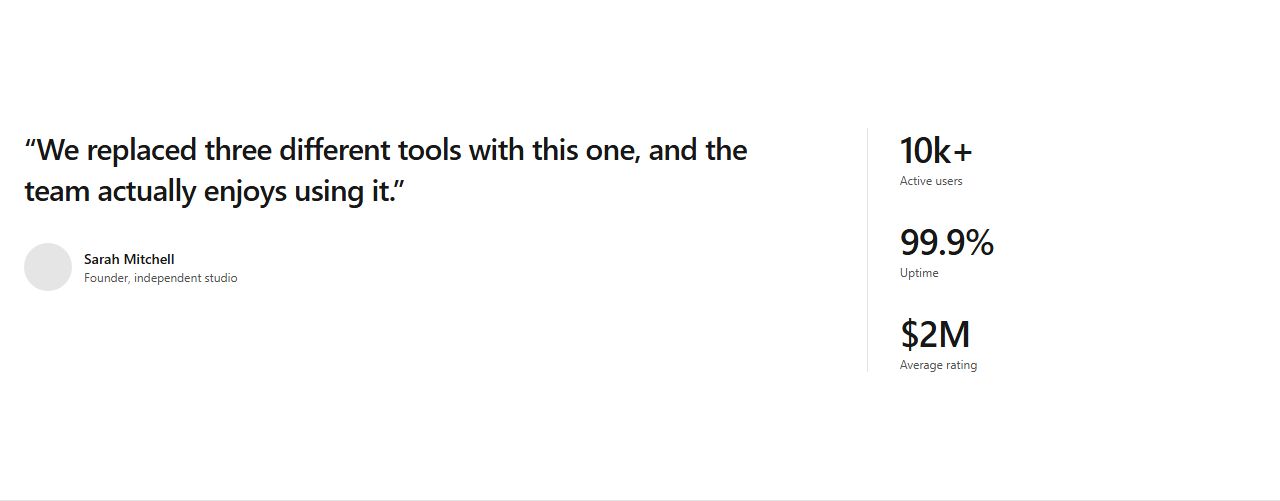 Stats with testimonial quote, stats section template