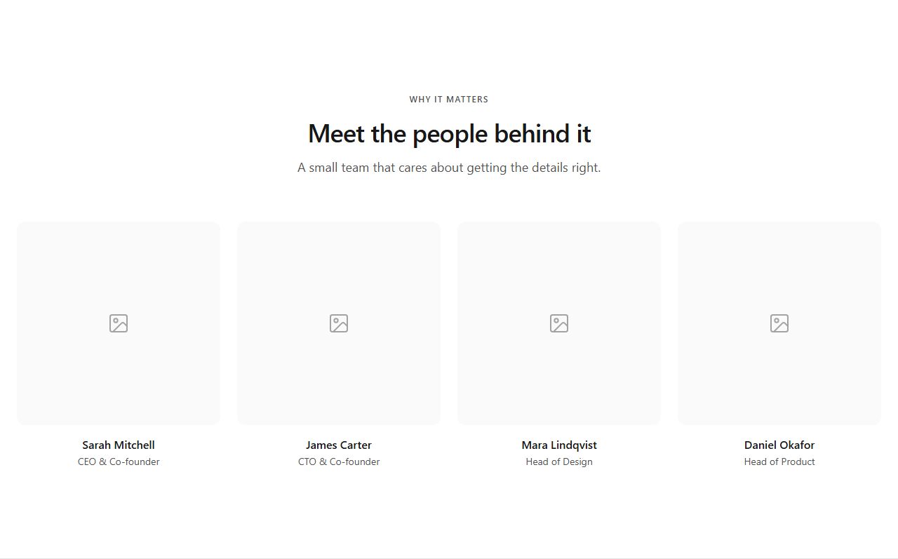 Team portrait grid, team section template