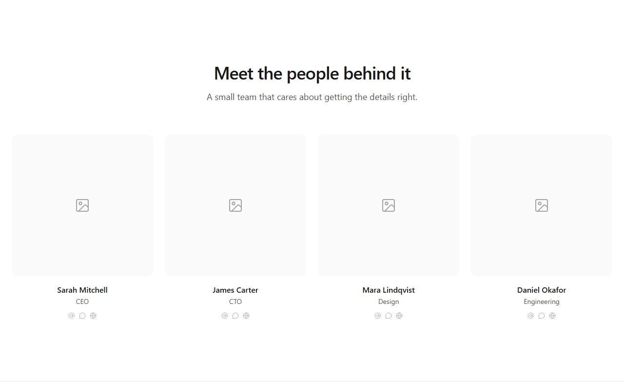 Team grid with socials, team section template