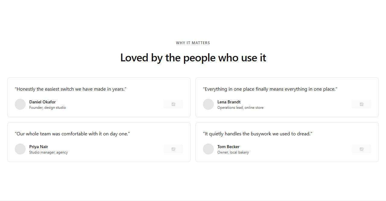 Quote grid (2x2), testimonials section template