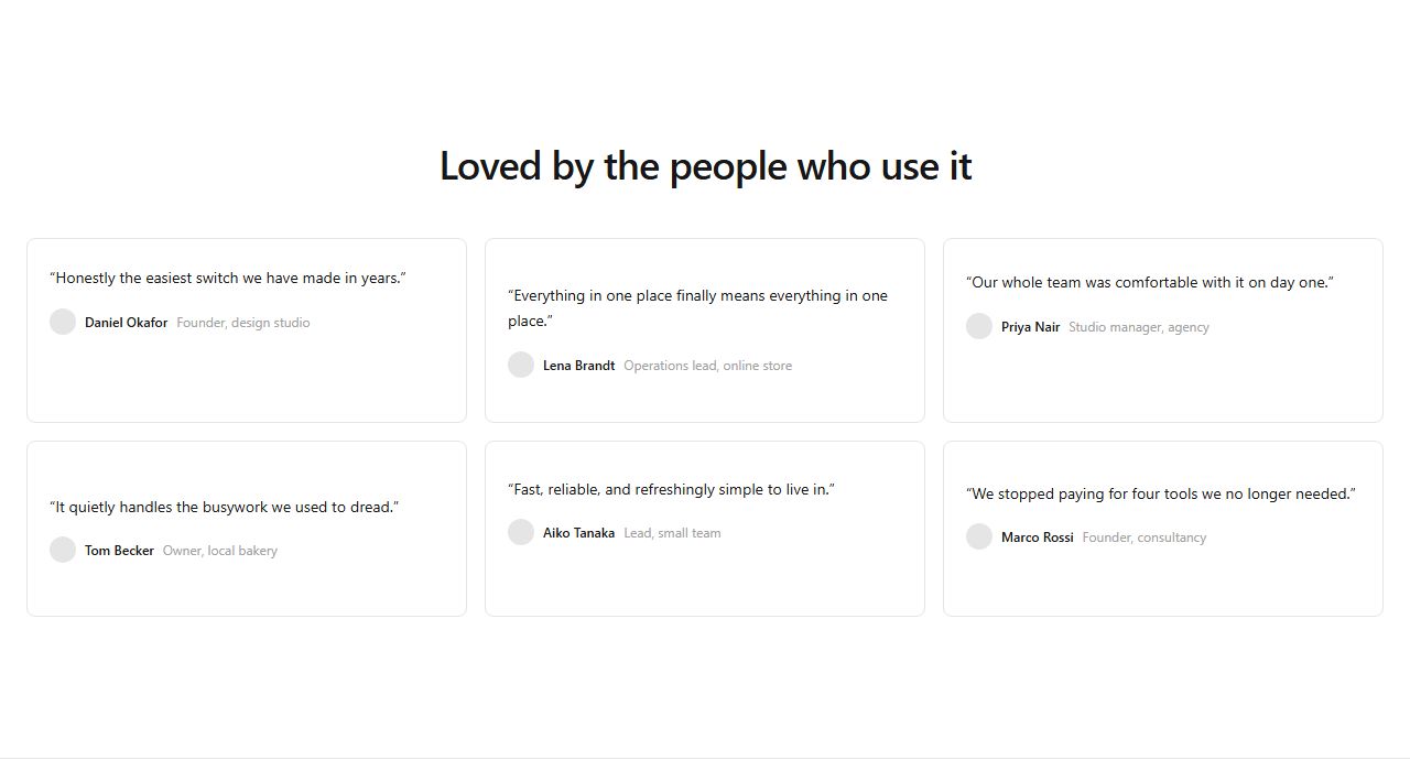 Masonry quote grid, testimonials section template